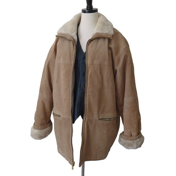 Winlit Vintage Brown Suede Leather Reversible Faux Fur Jacket Oversize Medium - Picture 6 of 12